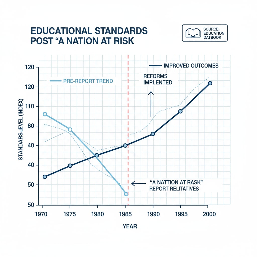 Graph showing educational standards change after 'A Nation at Risk' report in the context of US educational accountability