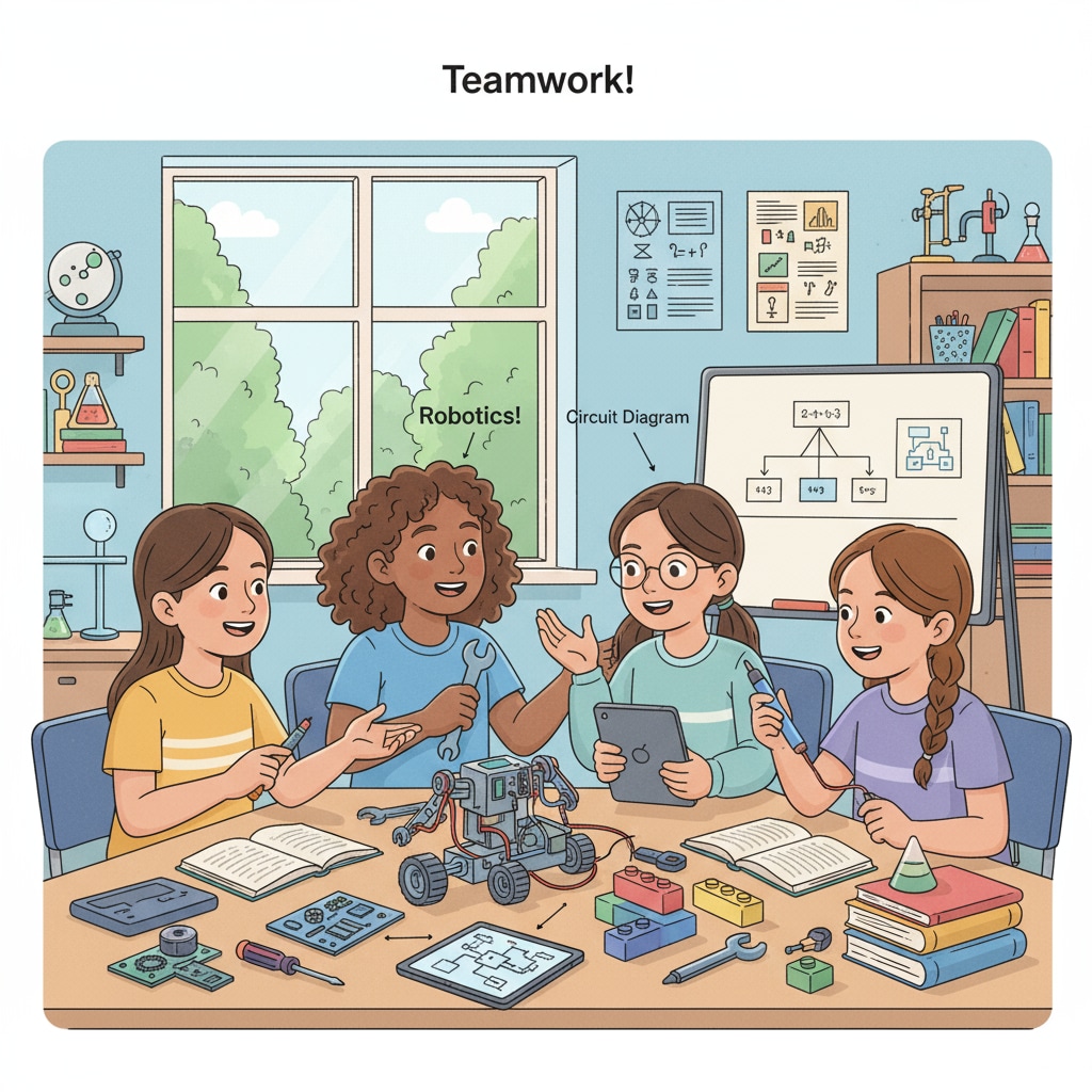 Girls collaborating on a STEM project in the context of gender differences in STEM education