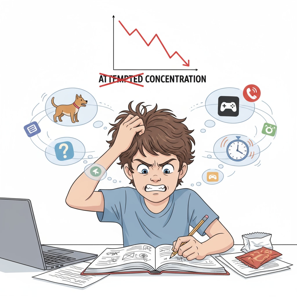 A teenager with ADHD facing challenges in concentration during study