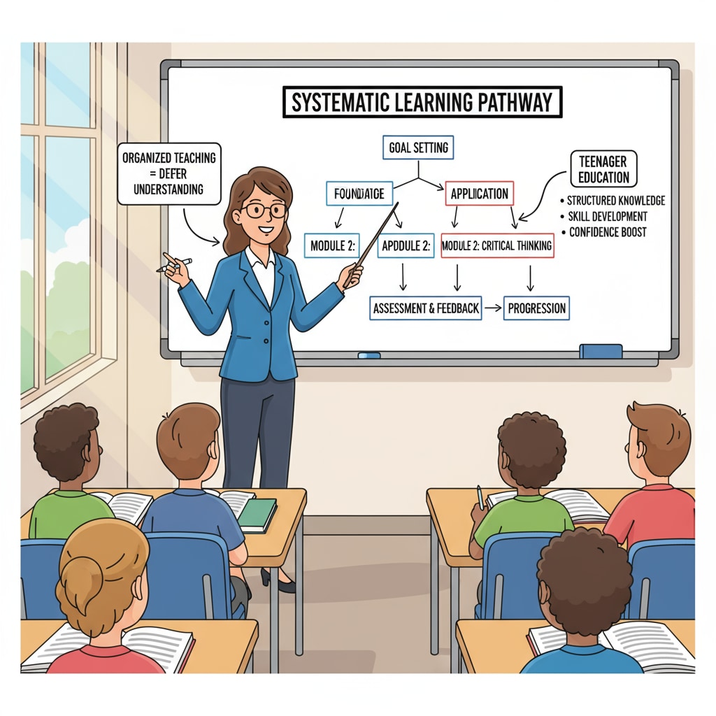 Teacher explaining systematic learning plan for teenager basic learning