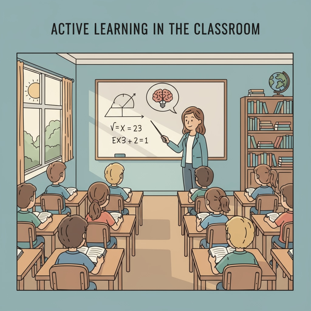 A classroom scene where students are sitting quietly in rows, listening to the teacher Students sitting obediently in a classroom, showing the suppression of curiosity