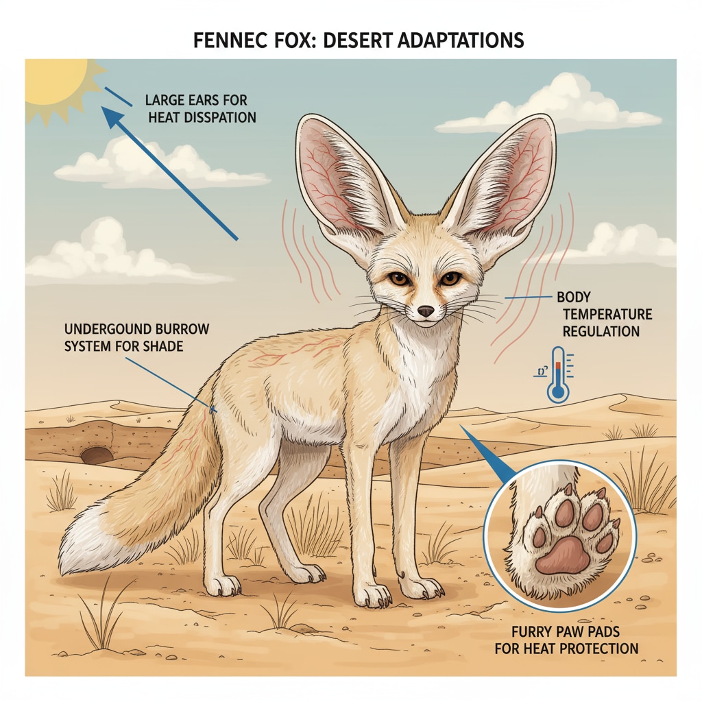 Fennec fox's evolutionary adaptation and survival mechanism in the desert