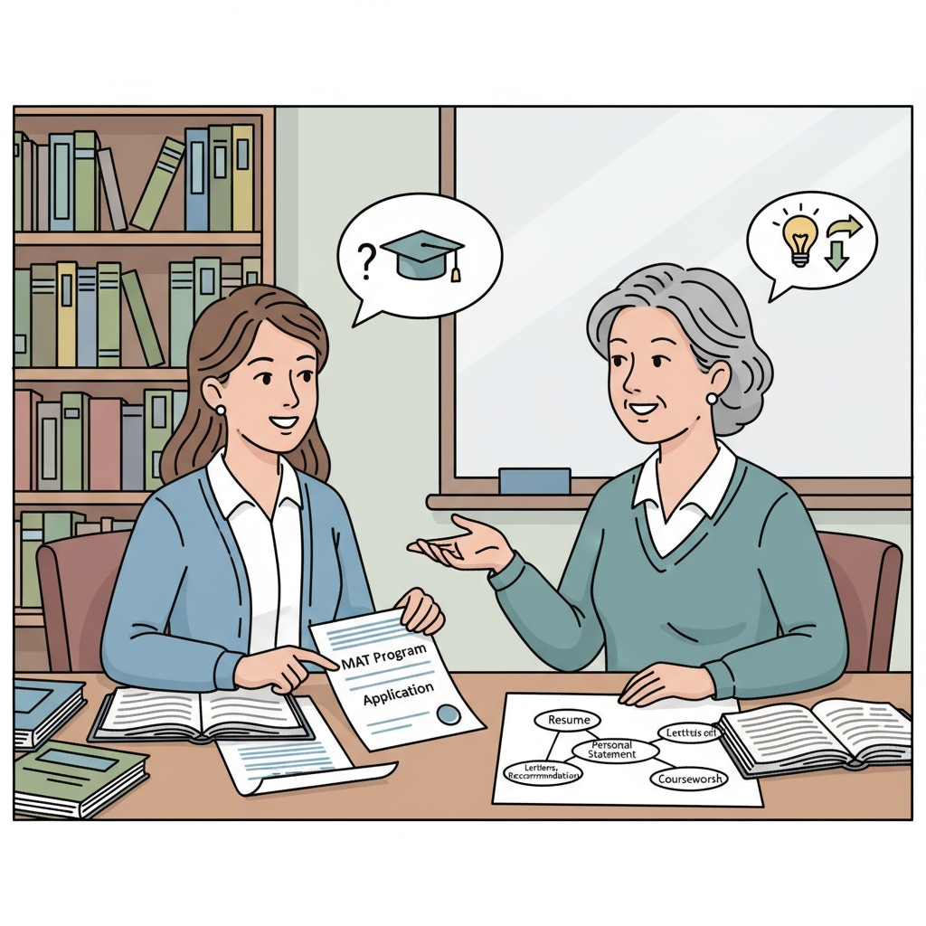 Teaching assistant discussing with supervising teacher for MAT program application