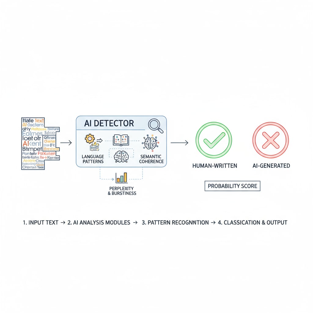 A visual representation of an AI detector analyzing text for AI detectors, manual input, and content rewriting