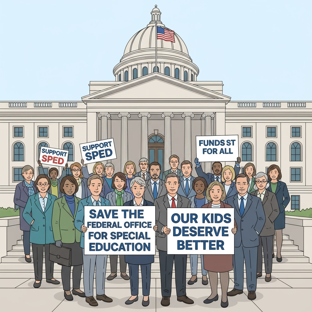 Educators and parents protesting to save the Federal Office for Special Education during the government shutdown with federal funds at stake
