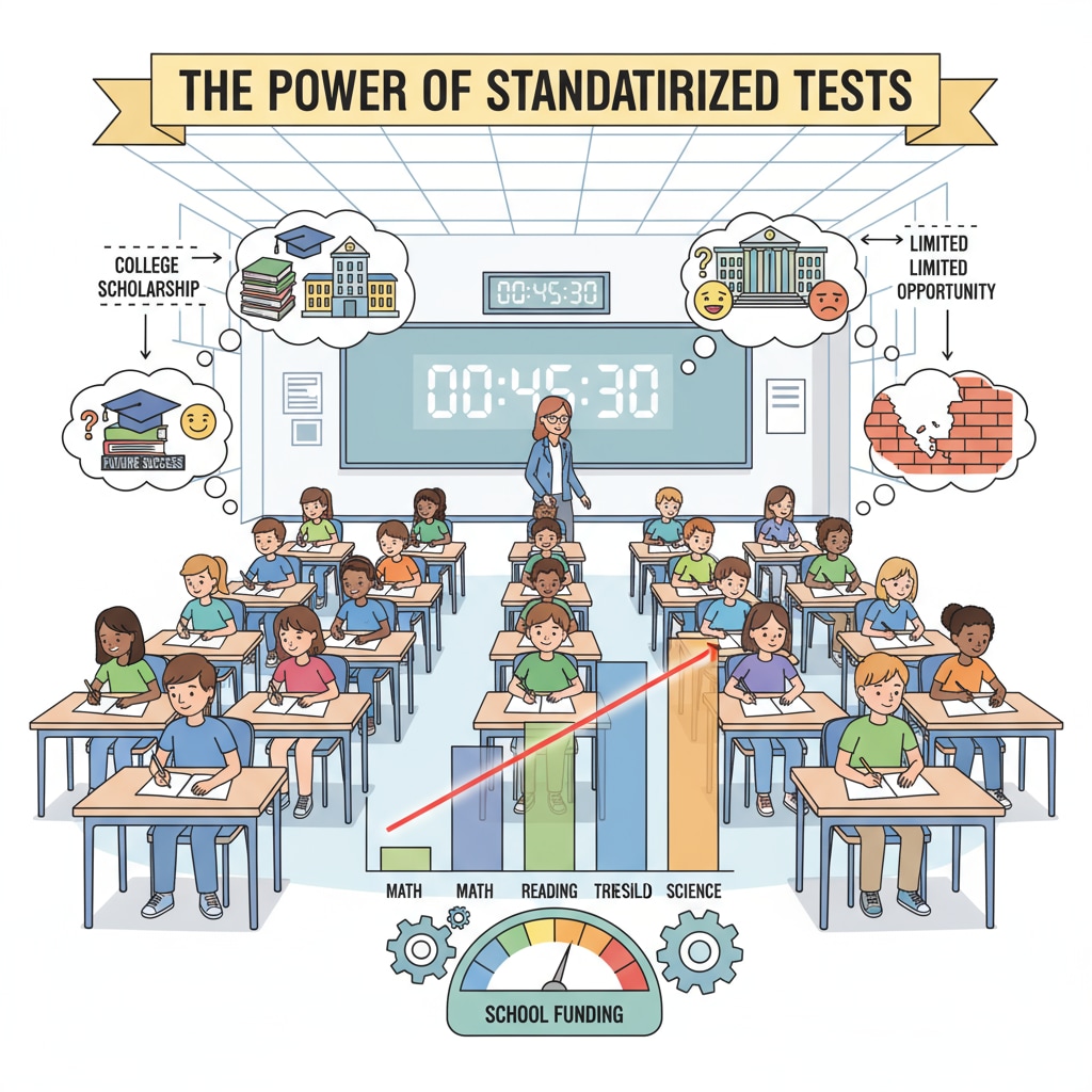 Students taking a standardized test related to education funding and 'No Child Left Behind'