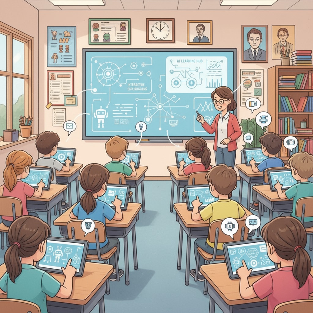 Students using AI-powered learning tools in a classroom setting