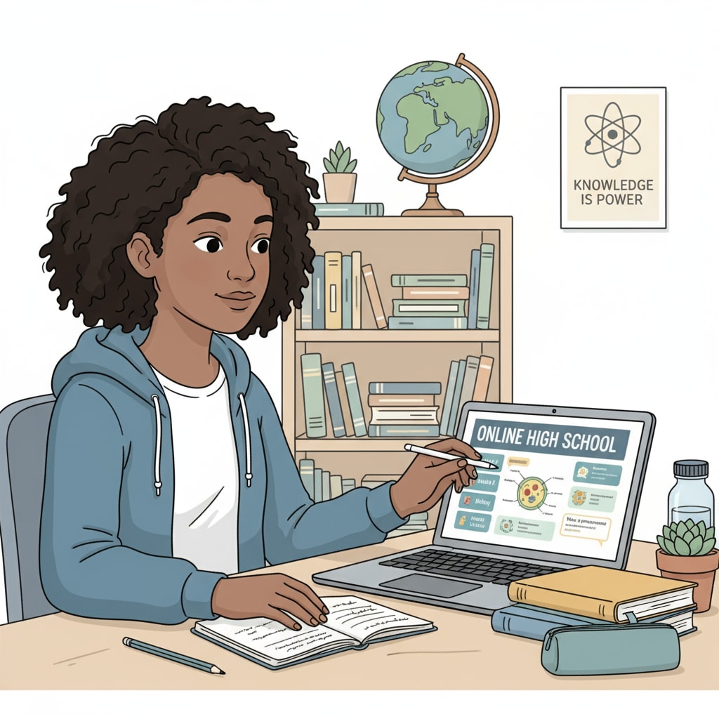 A student studying an online high school program with lower credit requirements