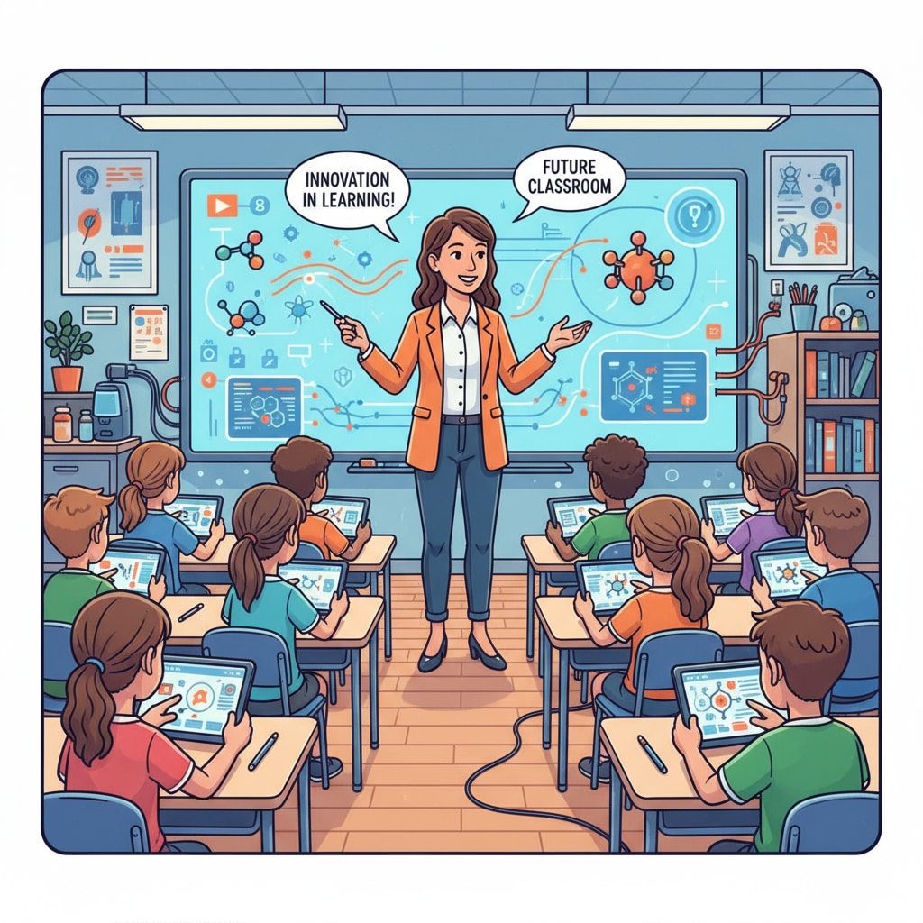 A teacher using technology to enhance an innovative course relevant to teacher interviews, innovative courses, and student engagement