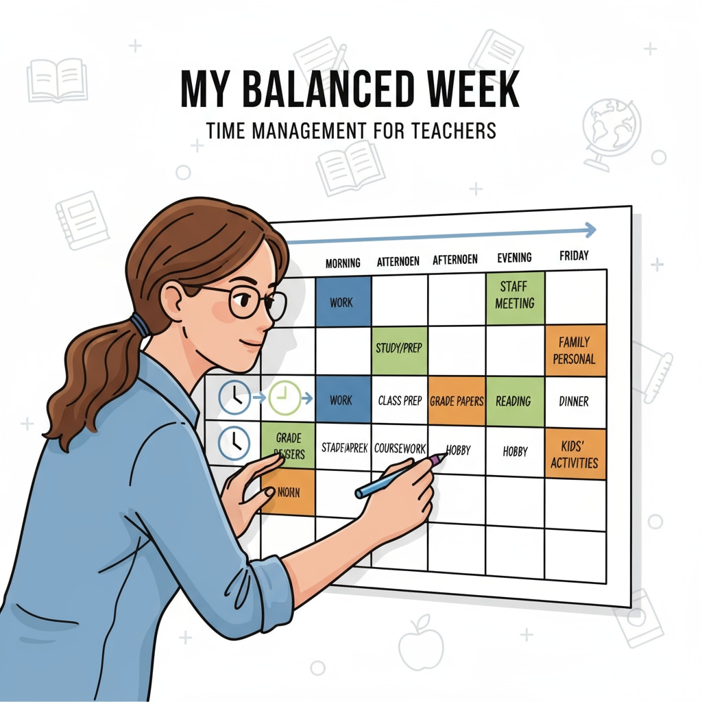 A teacher using time management tools to balance work, study, and family
