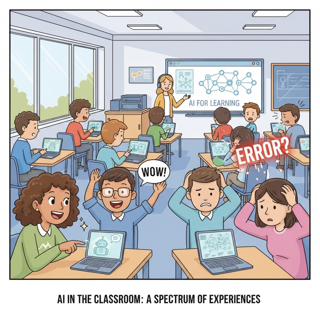 Students using AI tools in a classroom setting, related to AI policies, academic integrity, and skill devaluation in K12 education