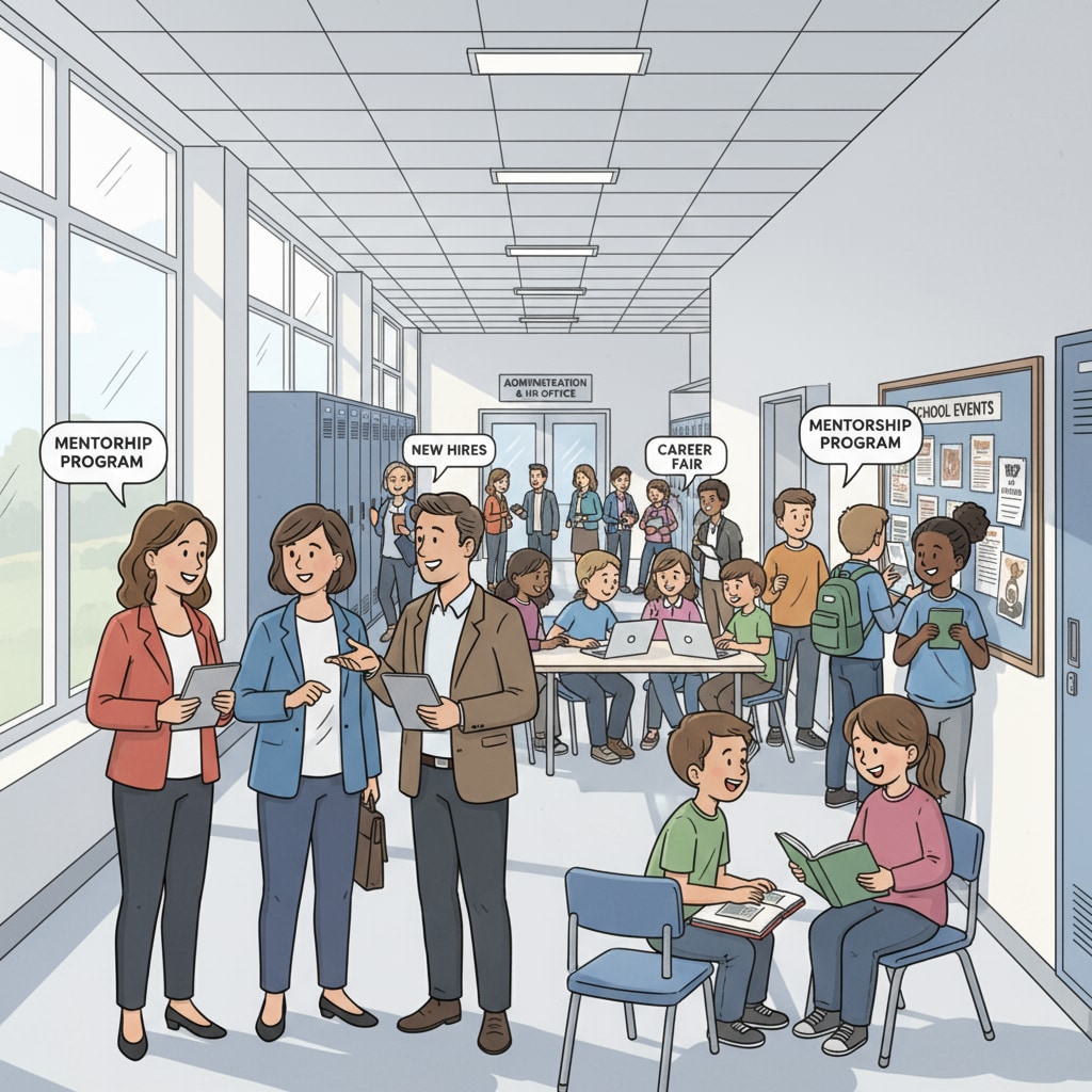 School district environment with students and teachers for HR director career transition