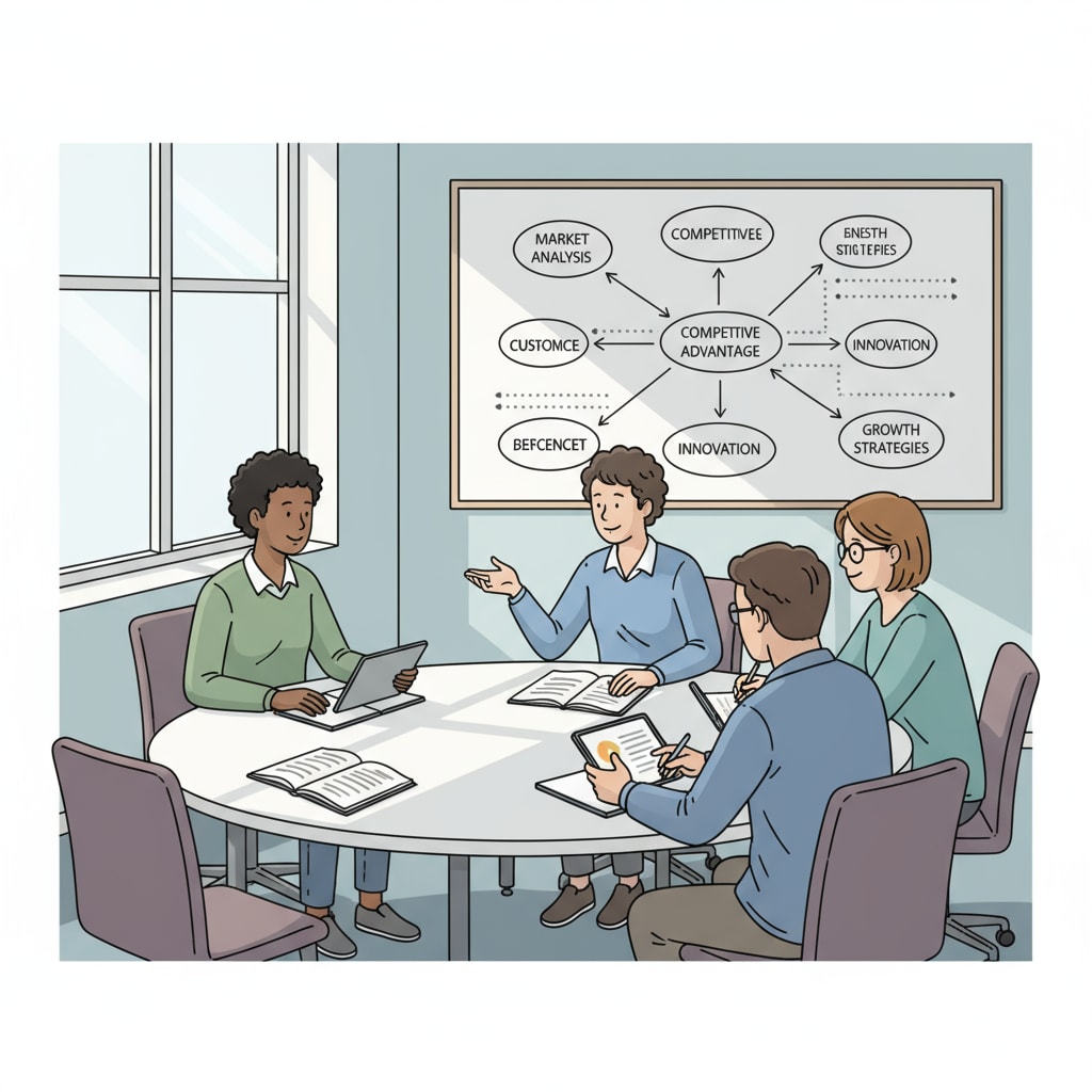 BBA students discussing business strategies for career development