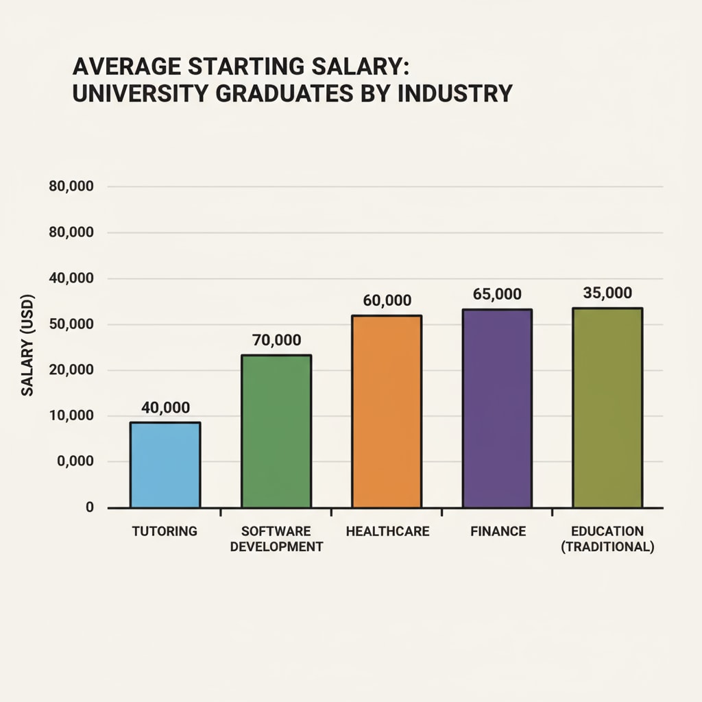Graph showing salary comparison of graduates in tutoring and other sectors