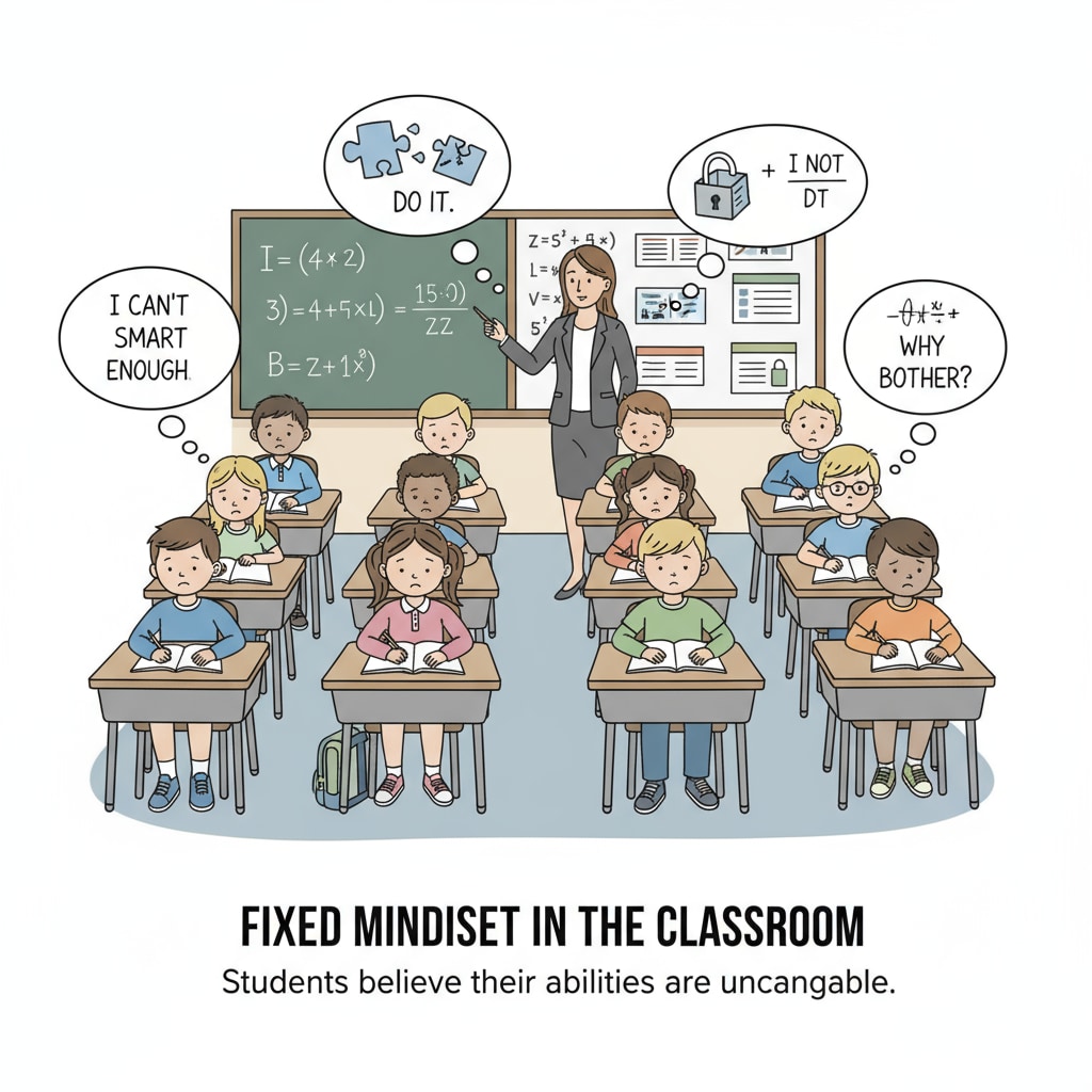 Classroom scene showing the impact of the fixed mindset in American education system related to cultural concepts and reform