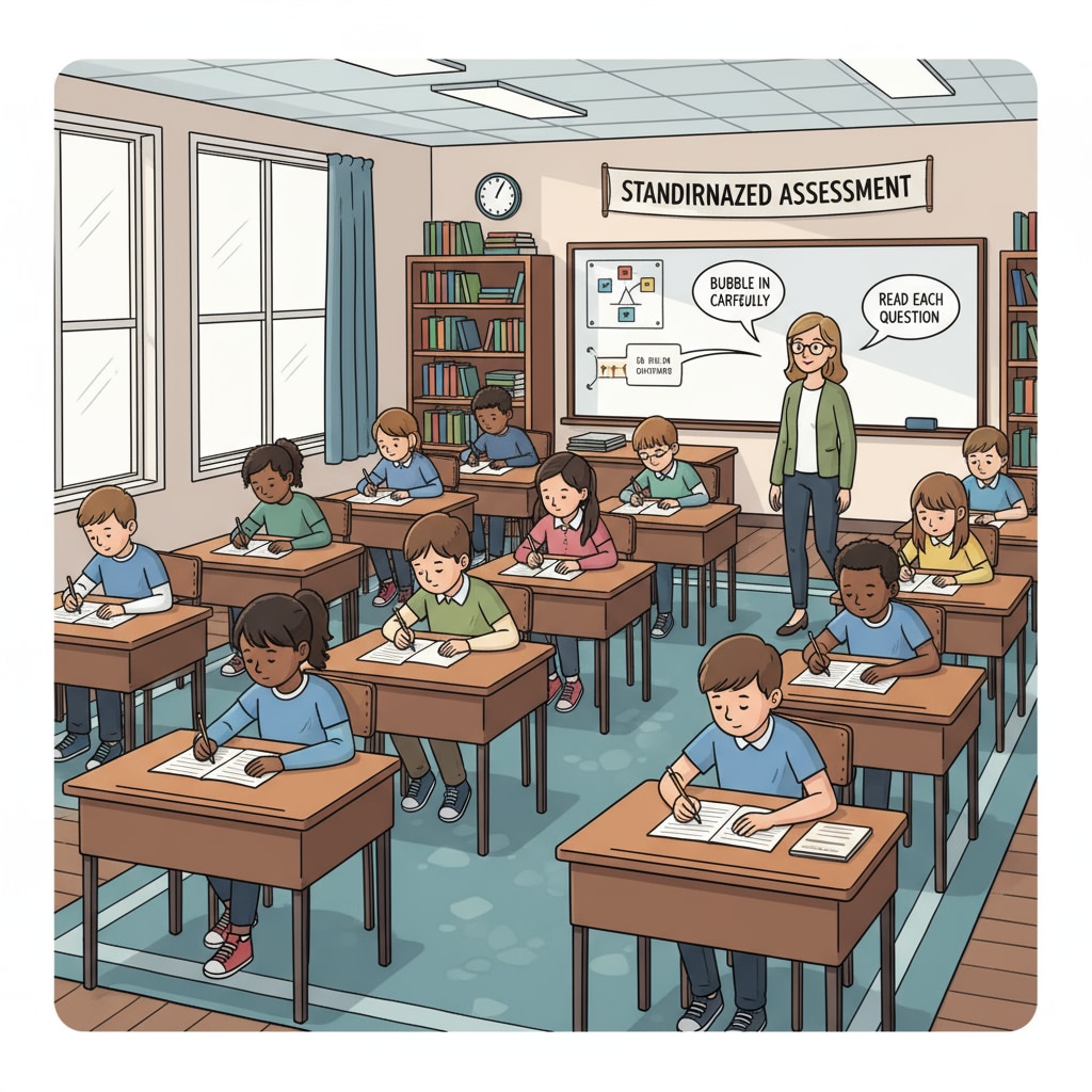 Students taking a standardized test related to US K12 education's social screening and class differentiation