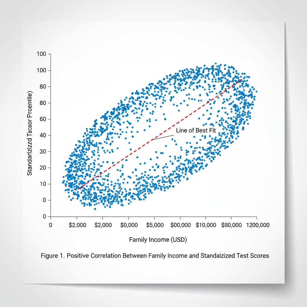 Graph showing relationship between family income and test scores in context of US K12 education's class differentiation