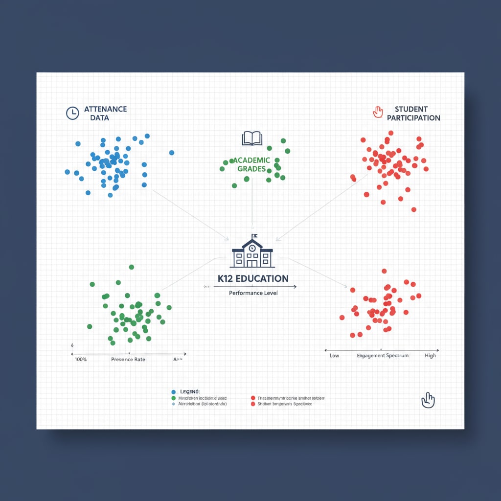 Scattered data points in K12 education related to AI learning centers, data integration, and teacher efficiency