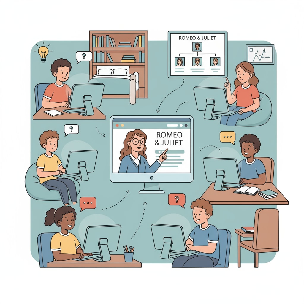 Students participating in an online literature tutoring session related to academic paper writing