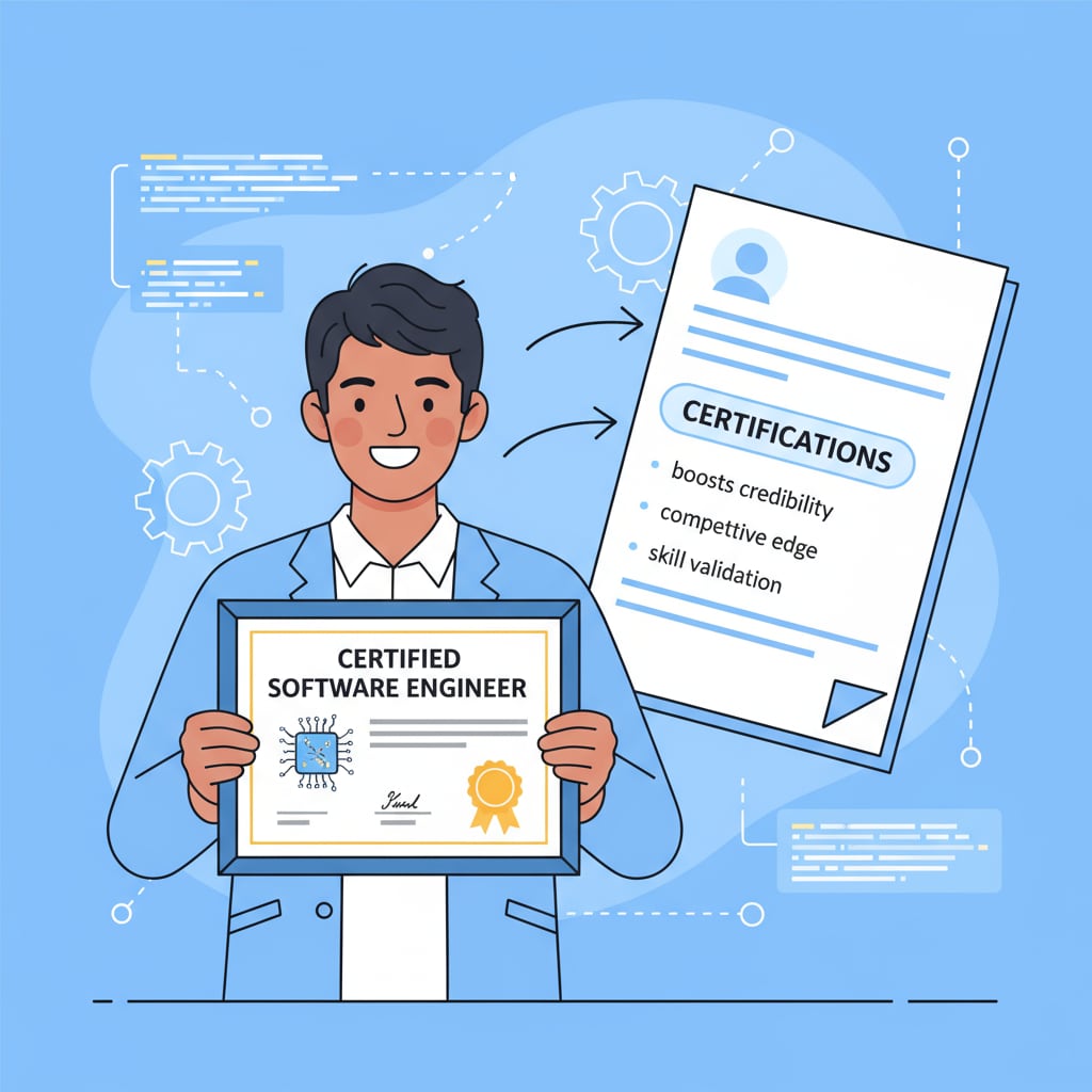 Student with a software engineering certification relevant to software engineering, certifications, and resume