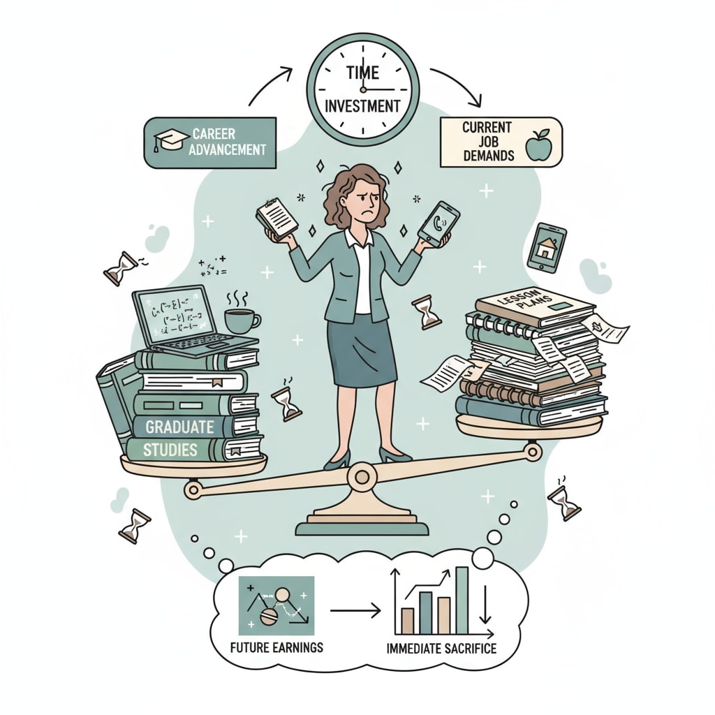 K12 educator facing the challenge of balancing work and study during degree enhancement for career advancement.