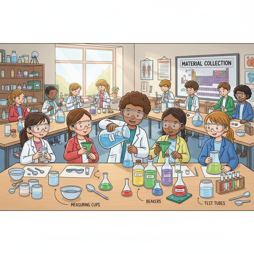 Children gathering materials for a science exhibition experiment