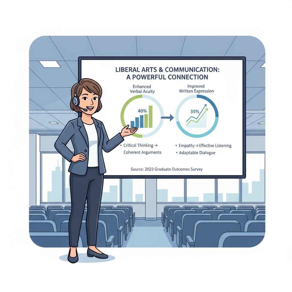 Engineer presenting with confidence after liberal arts learning for better communication
