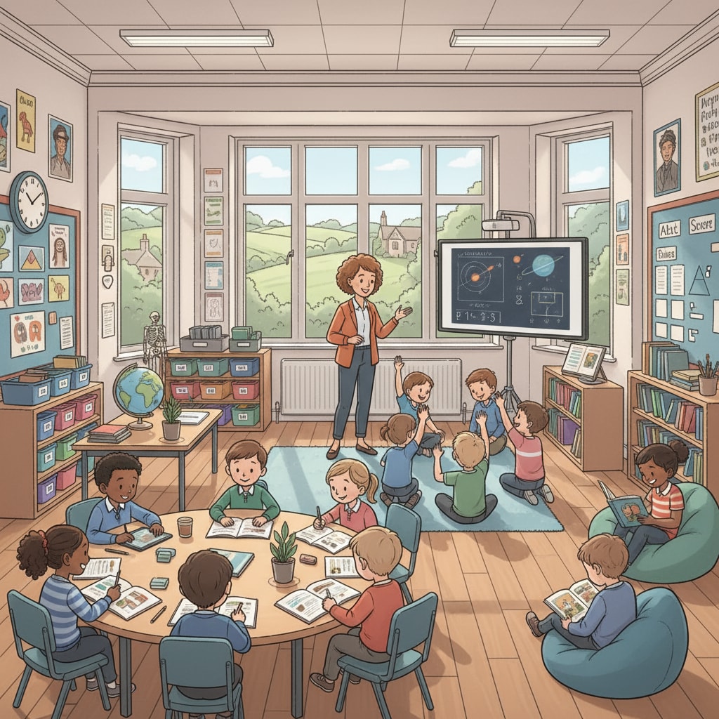 Children learning in a UK private primary school related to scholarships and education.