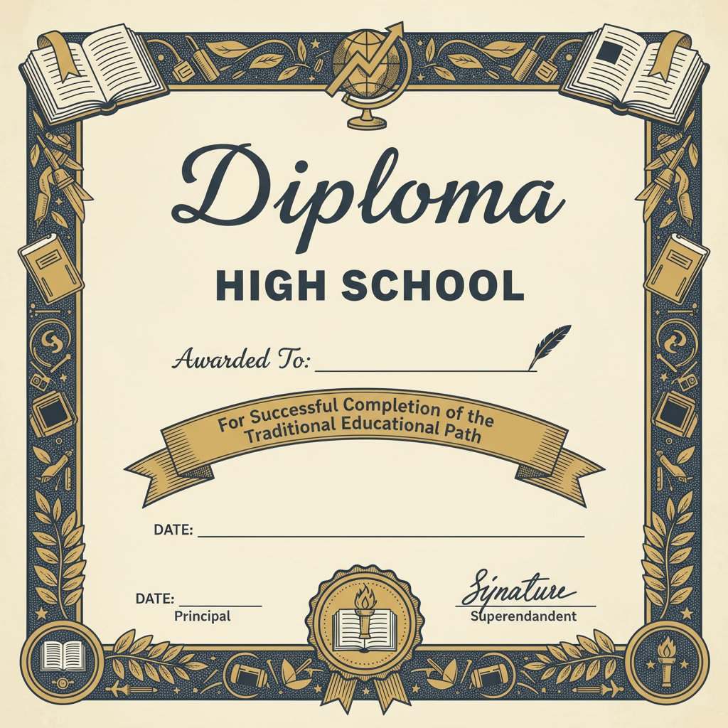 A close-up of a high school diploma, representing the traditional educational path for adults. A traditional high school diploma for adults
