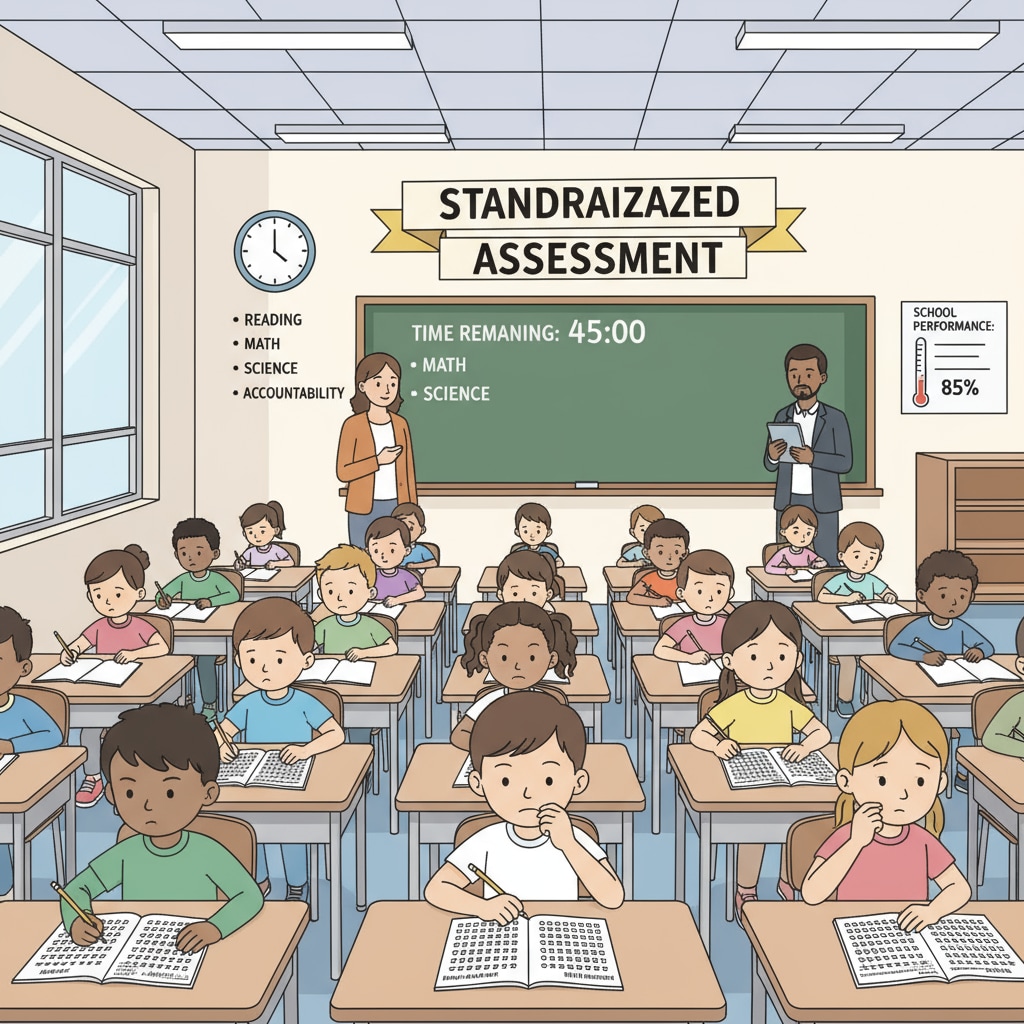 Standardized testing in a US classroom related to education policy, accountability system, and school management