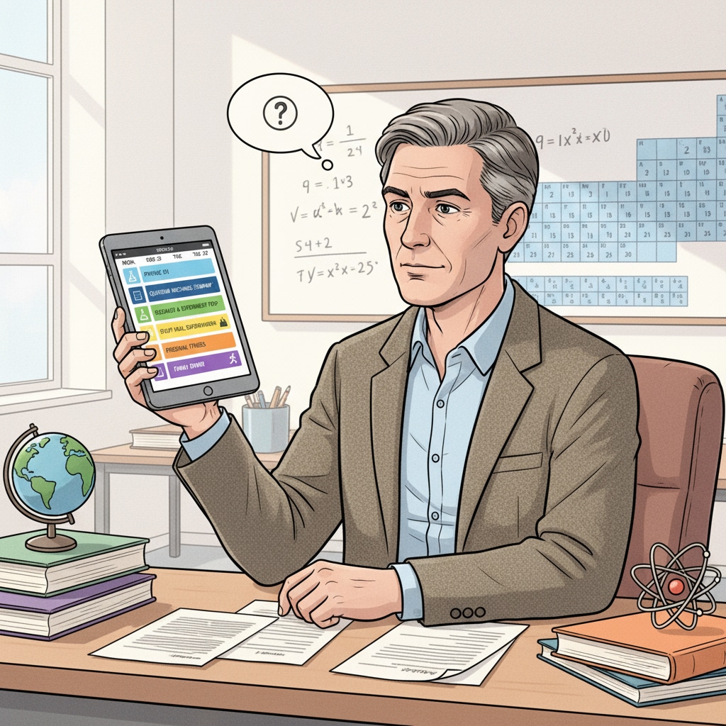 Physics teacher using calendar app for time management