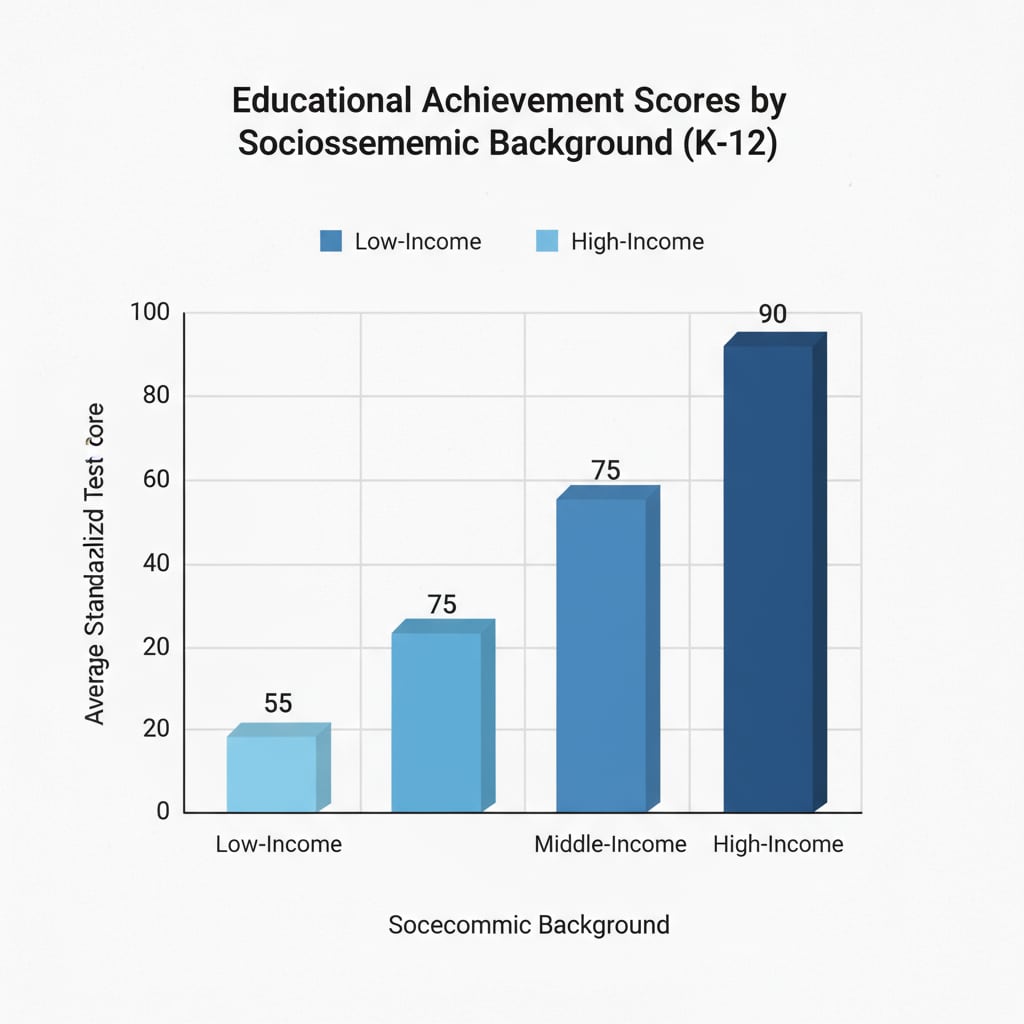 A graph showing the differences in educational achievement scores among students from different socioeconomic backgrounds in K12 education. Graph depicting educational inequality in K12 education based on socioeconomic status
