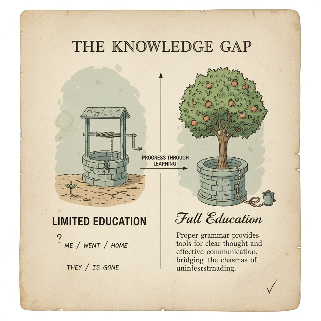 A page from an old grammar book, symbolizing the knowledge gap of characters with limited education An old grammar book page showing the knowledge gap for less educated characters