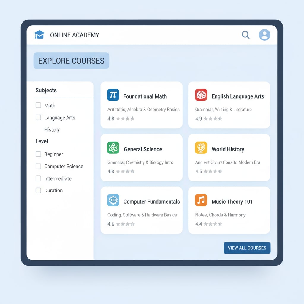 Screenshot of an online education platform with basic knowledge courses