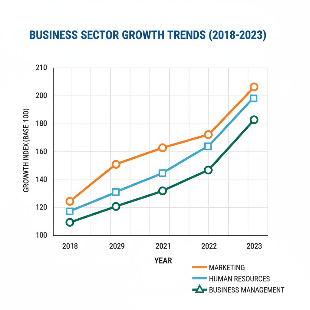 Graph showing the growth of various business sectors relevant to business, higher education, and career planning