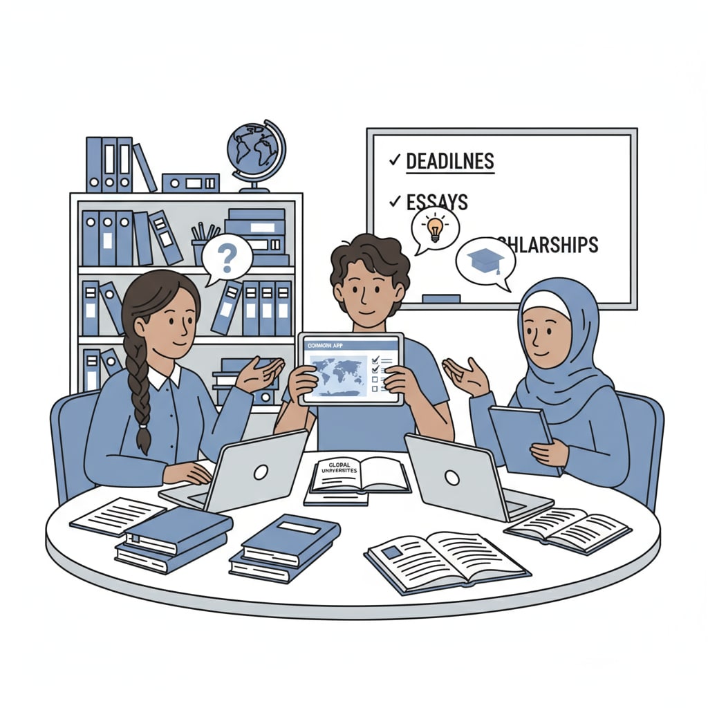 International students engaged in university application activities