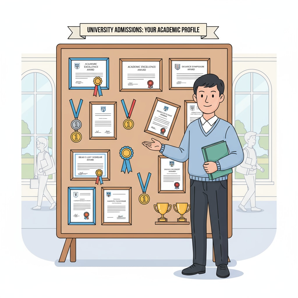 Student showcasing academic awards relevant to university applications