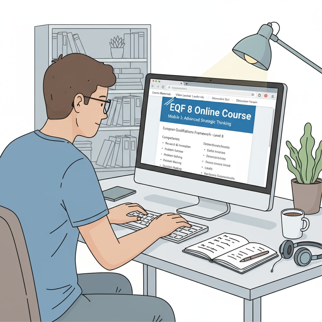 A full-time worker studying an EQF 8 online education qualification certification course