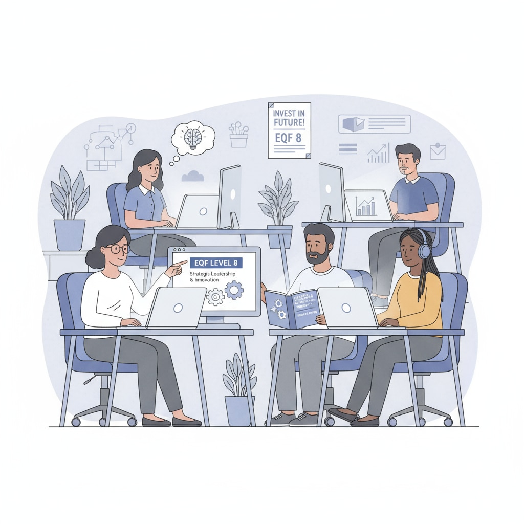 Full-time workers taking advantage of breaks to study EQF 8 online education qualification certification