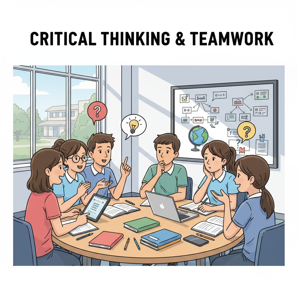 Secondary school students demonstrating critical thinking and teamwork during a discussion