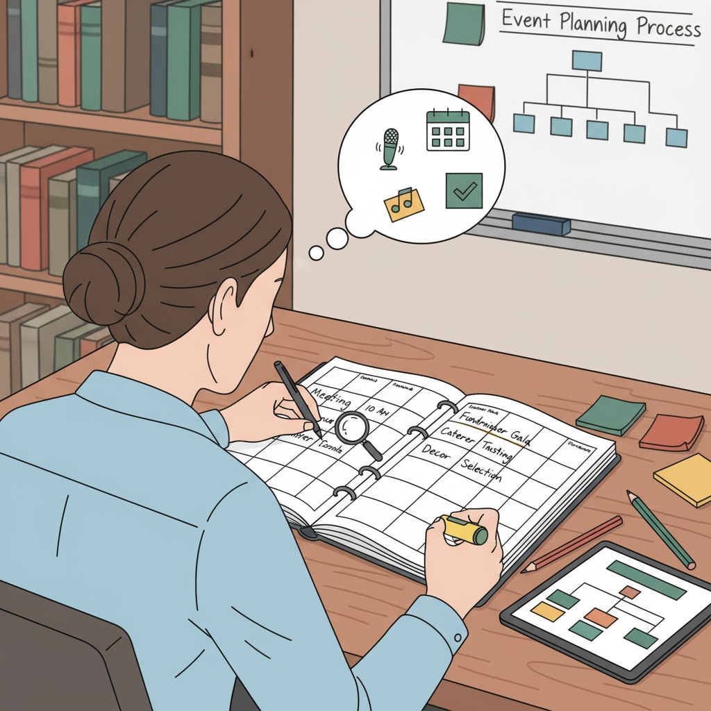 Person organizing an event, highlighting skills required for event planning career in K12