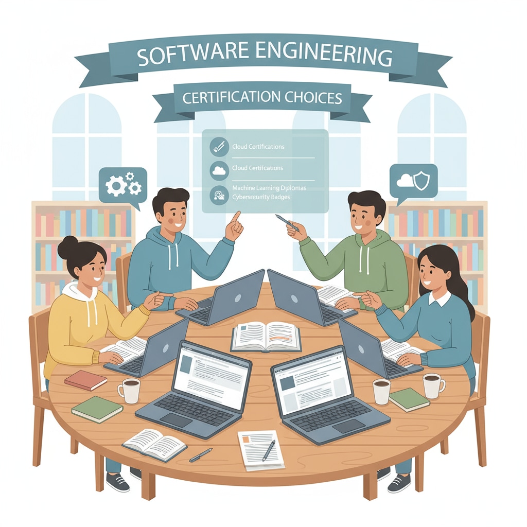 Software engineering students discussing K12 education technology certificate options for resume enhancement