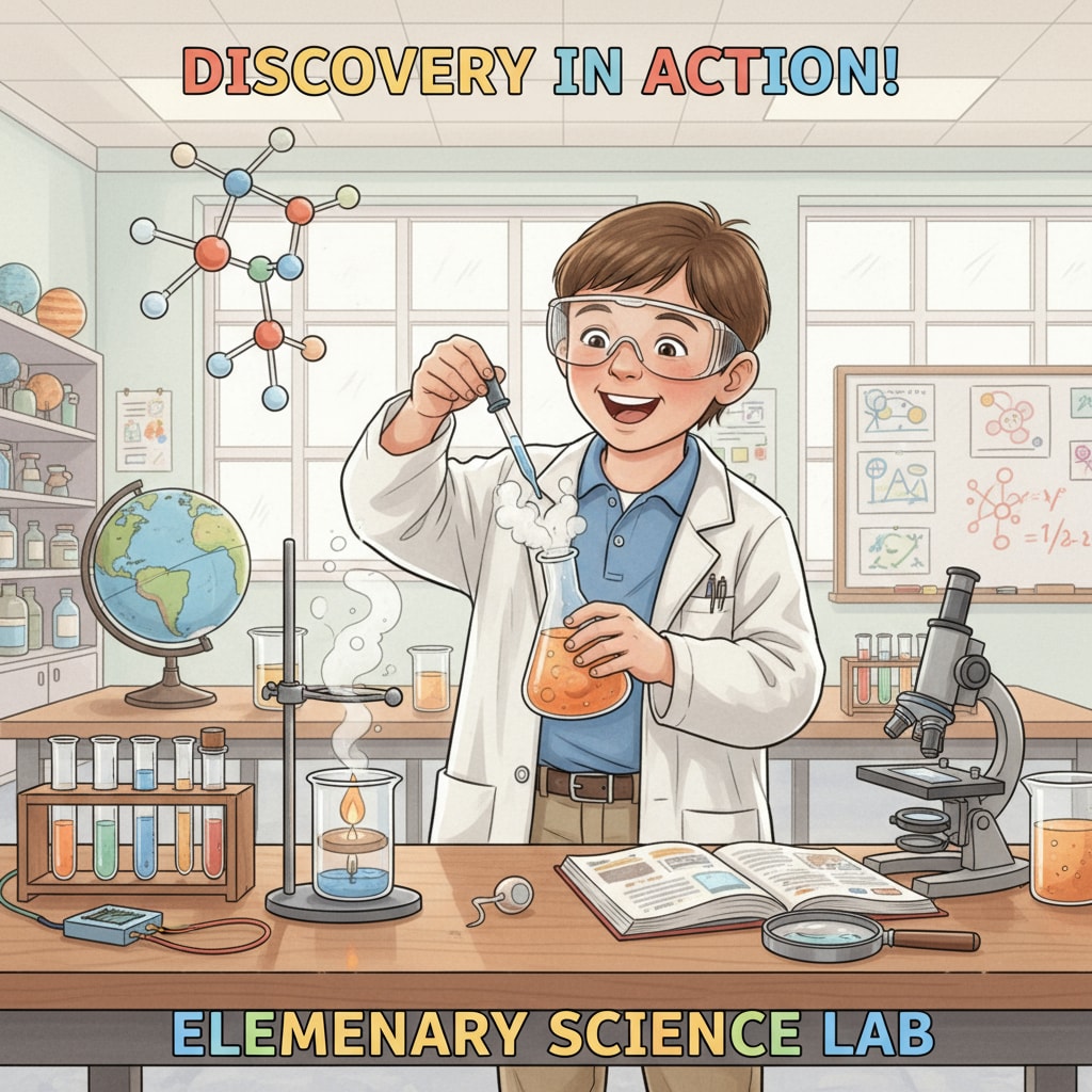 A young student in a private elementary school engaged in a science experiment as part of the educational activities related to private and public school choices for siblings