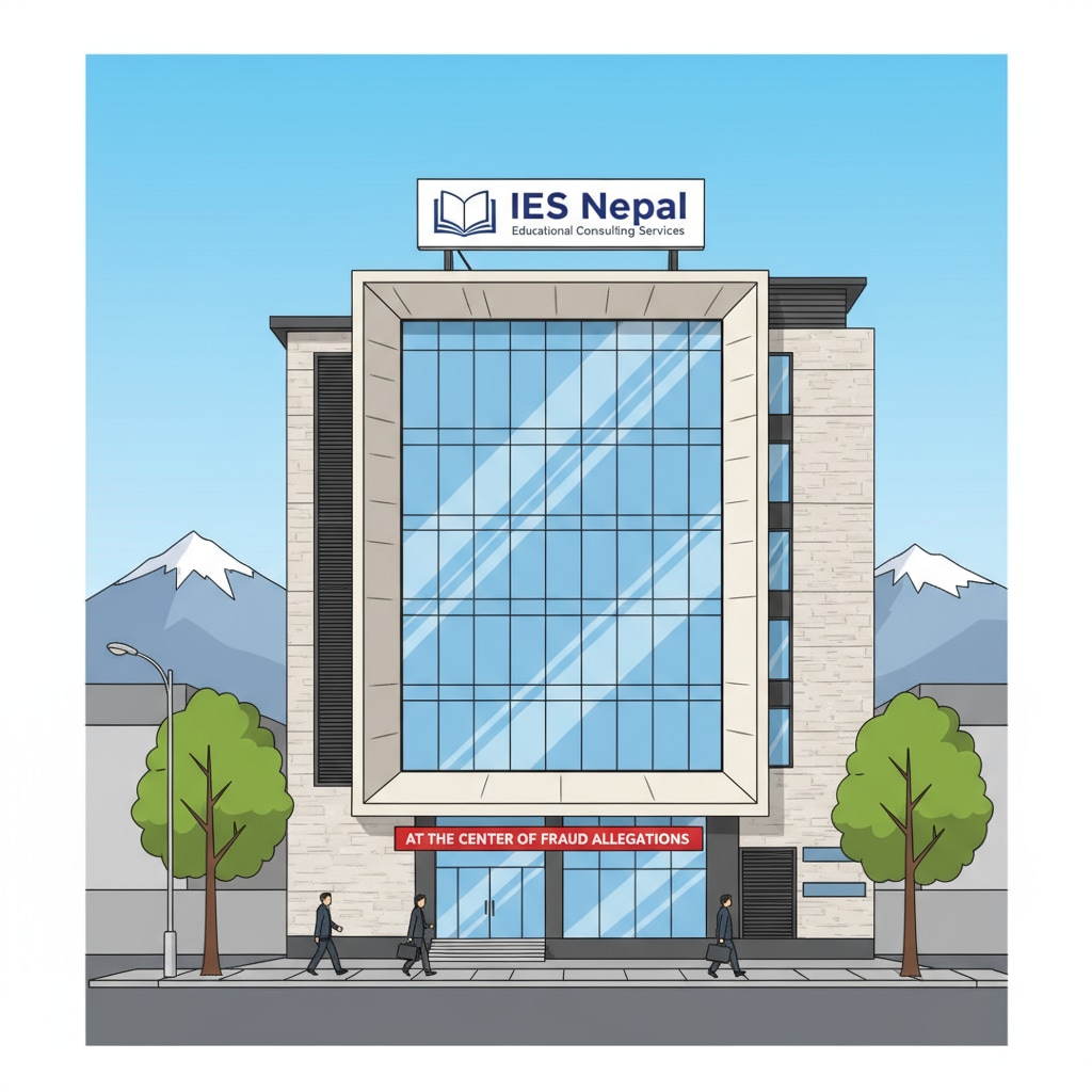 The exterior of the IES Nepal office building, with the agency's sign clearly visible, representing the educational consulting firm at the center of the fraud case. IES Nepal office building related to education agency fraud, university admissions, and fee disputes