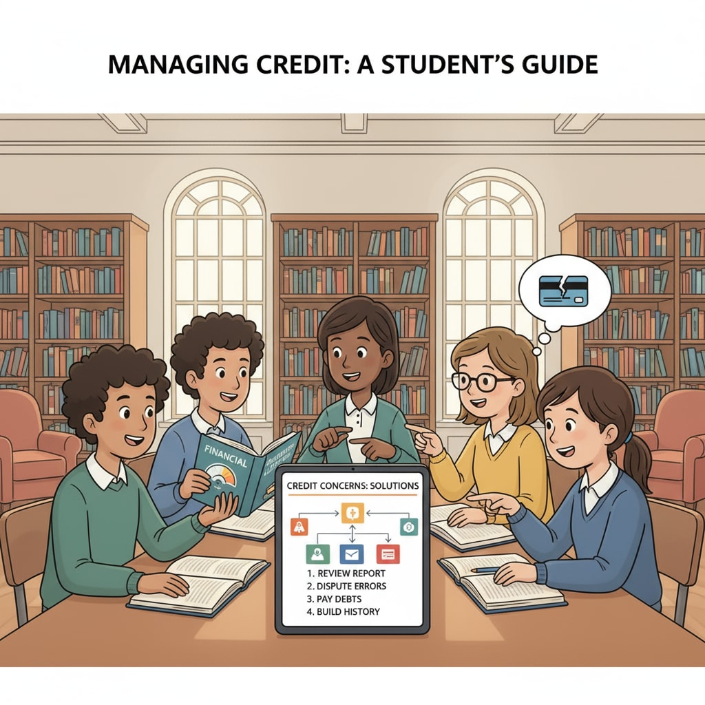 A group of high school students are sitting around a table in the library, looking at textbooks and discussing how to deal with credit issues. High school students discussing credit issues in the library related to graduation