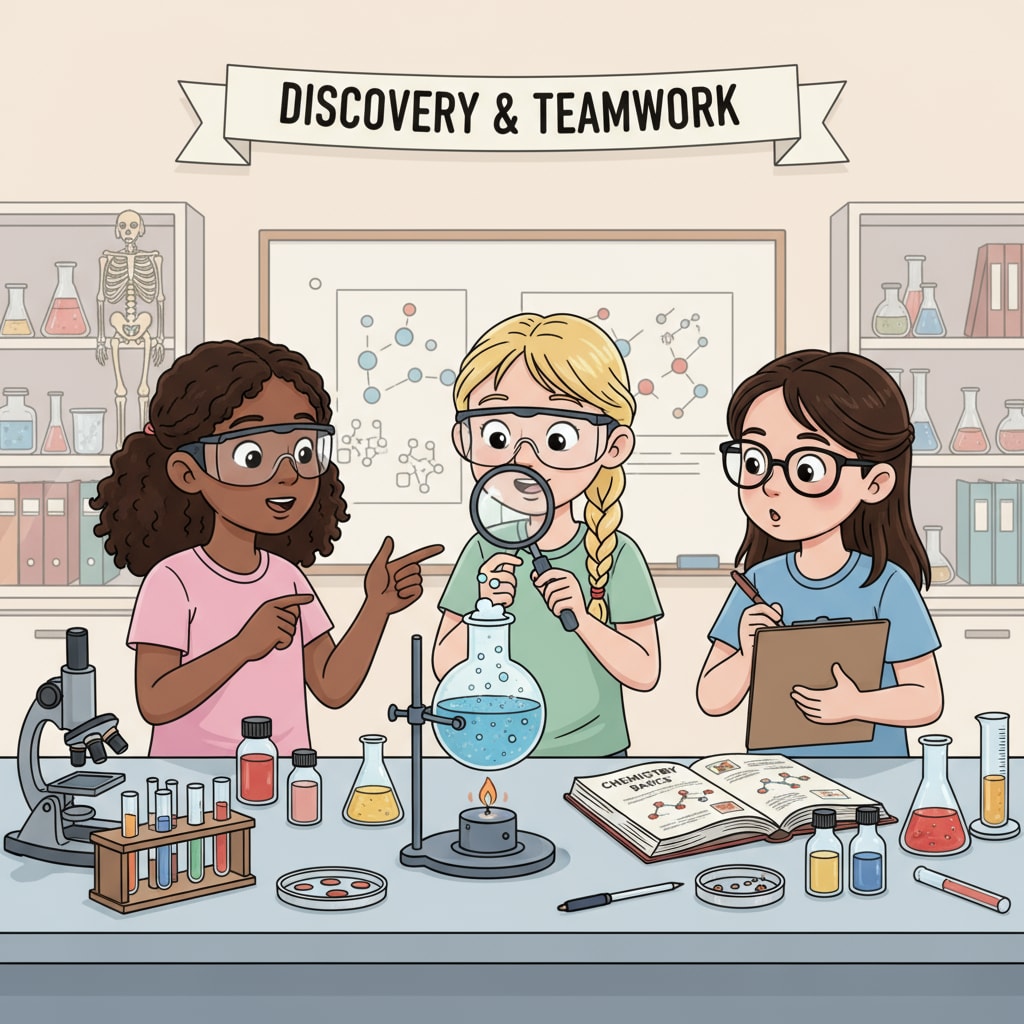 Girls actively participating in a STEM learning activity related to gender differences and teaching practices