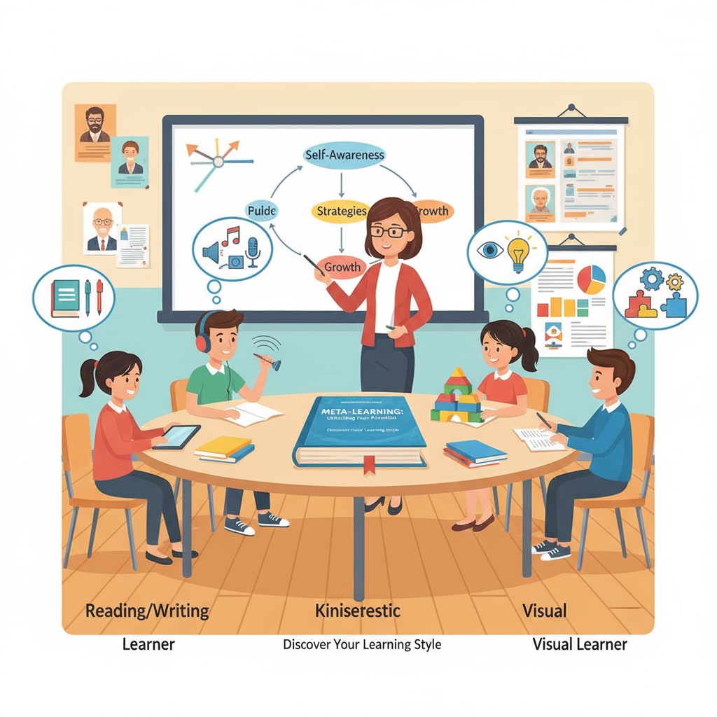 Students are engaged in self-reflection activities to figure out their learning styles, which is a fundamental part of meta-learning in K12 education. K12 students exploring meta-learning through self-reflection on learning styles