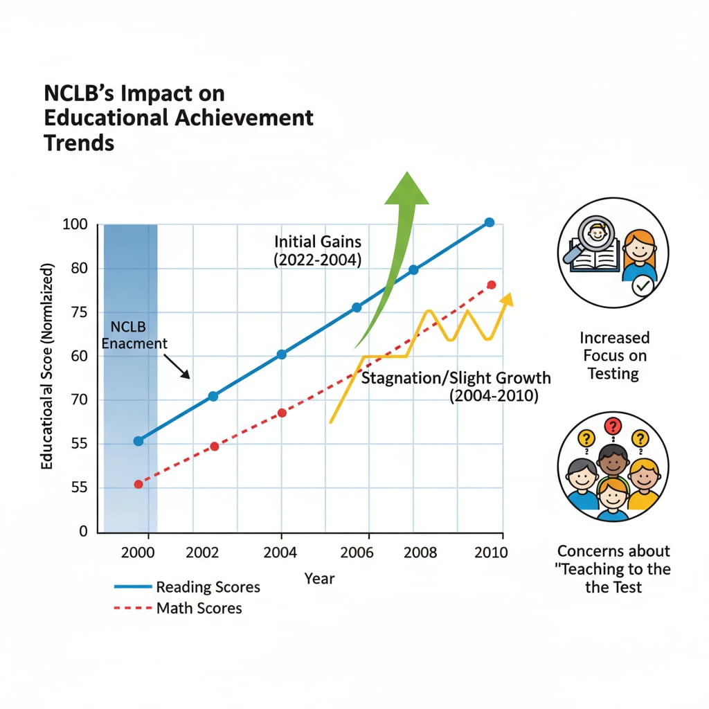 A graphical representation of how educational achievement trends were affected by NCLB. Graph showing NCLB's impact on educational accountability and transformation.