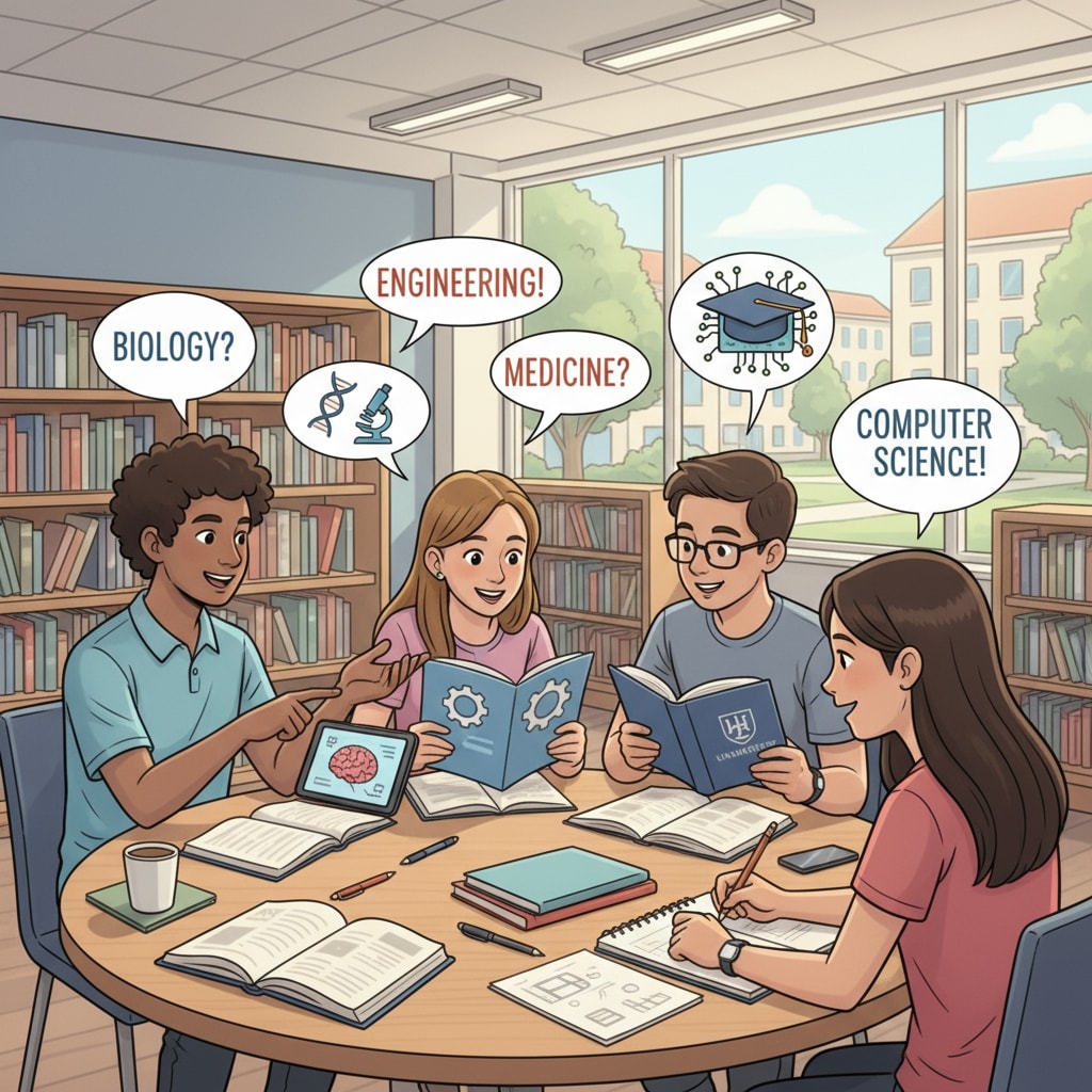 High school students discussing university education and major choices