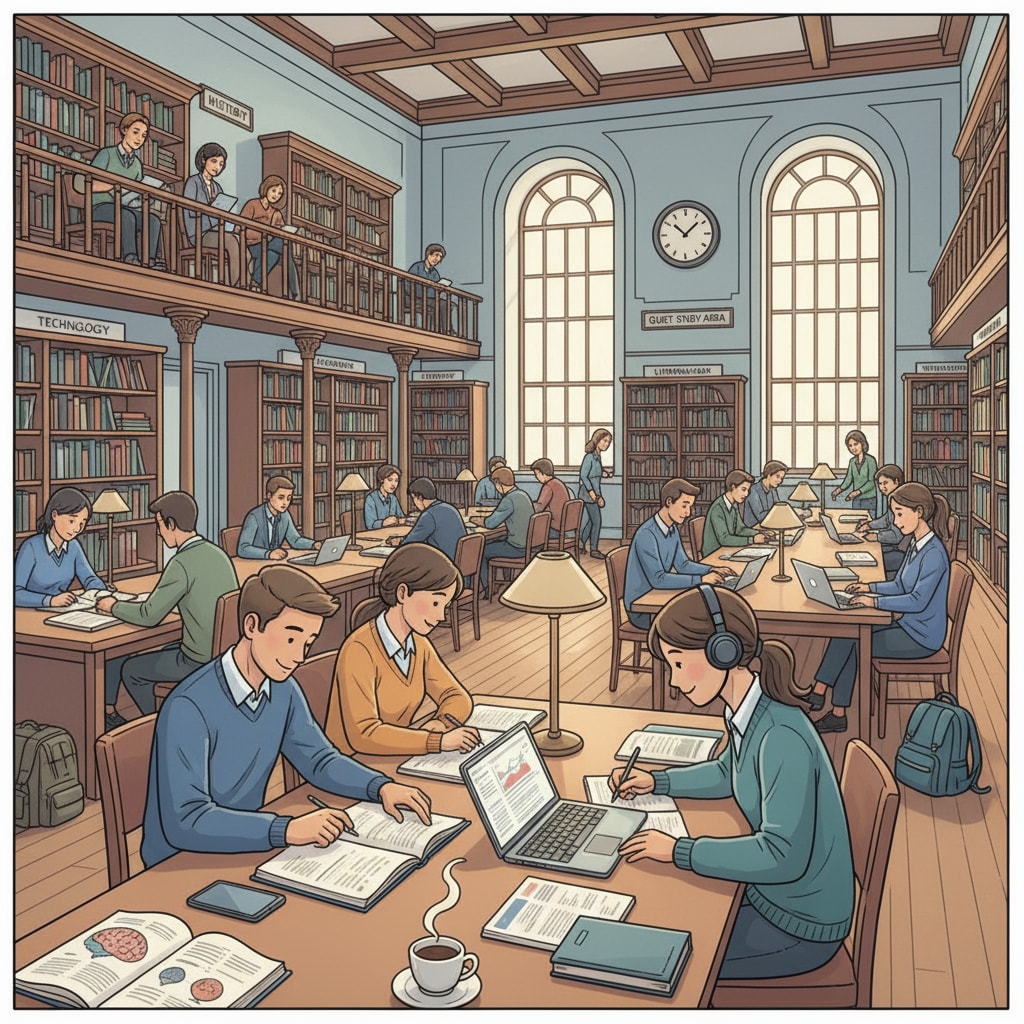 Students studying in a university library